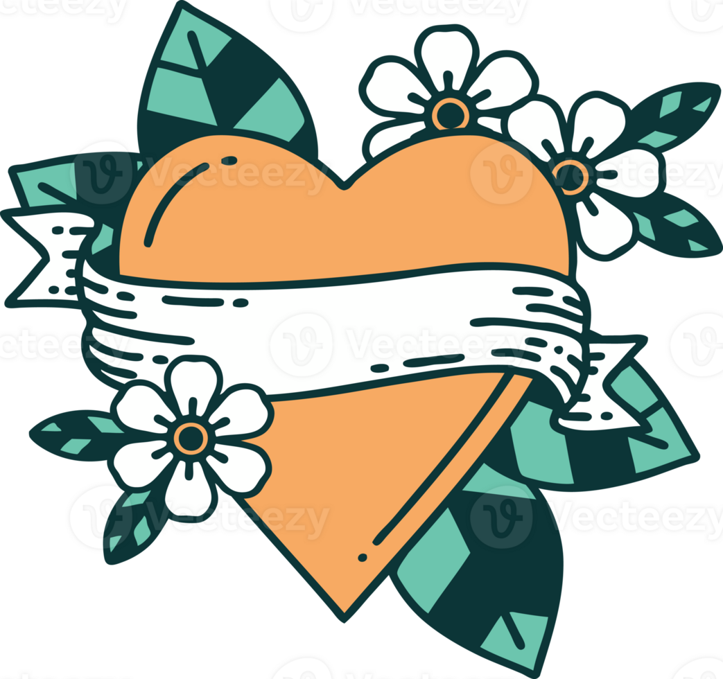iconic tattoo style image of a heart and banner png