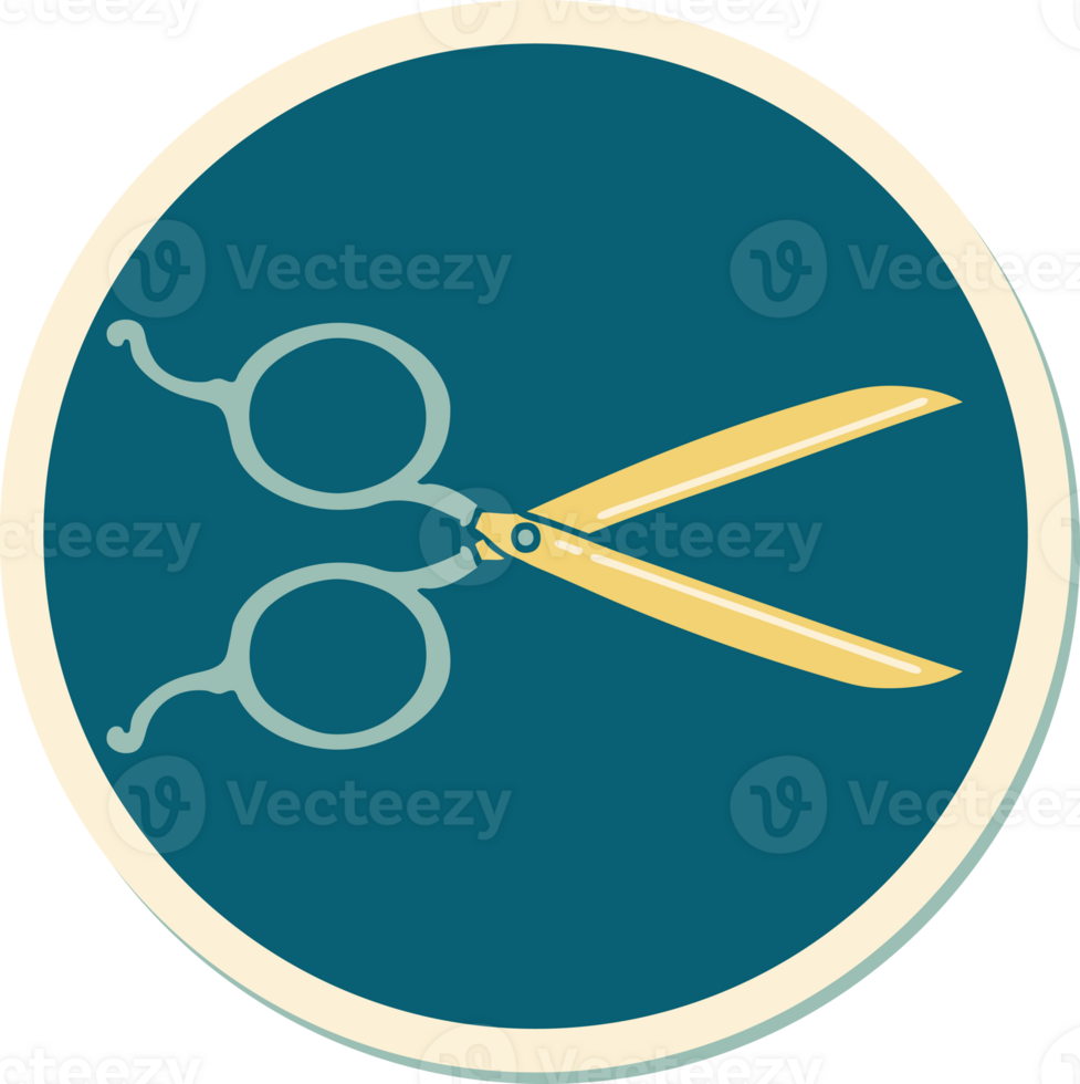 sticker of tattoo in traditional style of barber scissors png