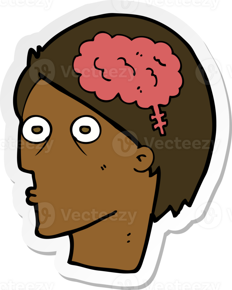 sticker van een cartoonhoofd met hersensymbool png