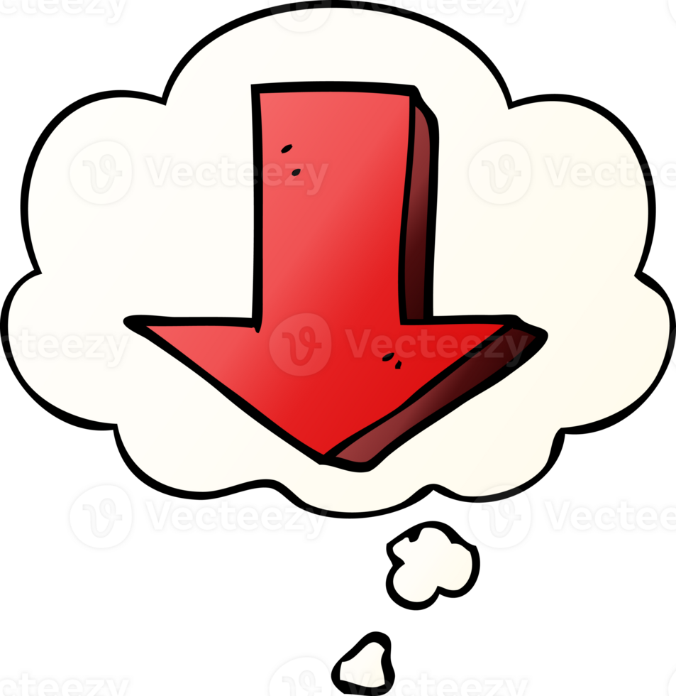 cartoon pointing arrow with thought bubble in smooth gradient style png