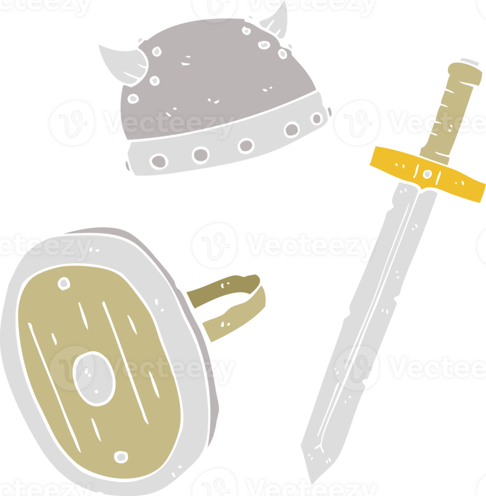 flat color illustration of medieval warrior objects png