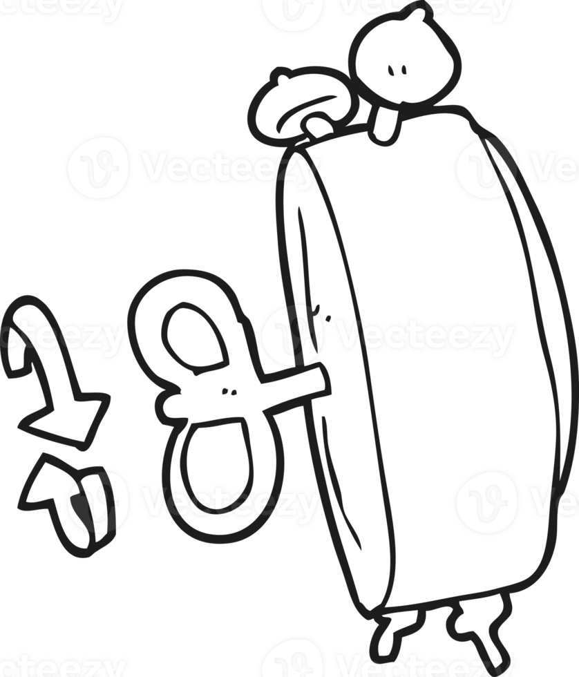 hand drawn black and white cartoon alarm clock png