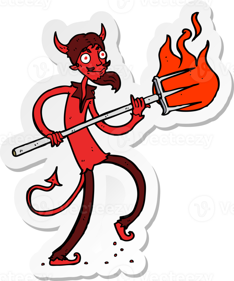 sticker of a cartoon devil with pitchfork png