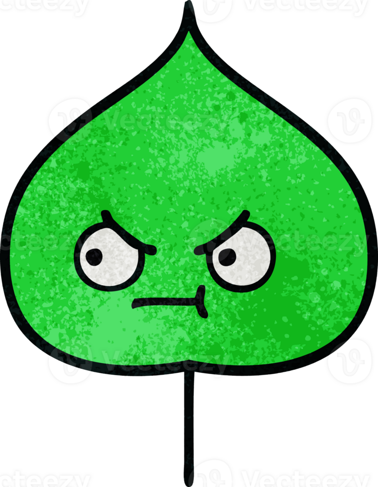 retro grunge texture cartoon of a expressional leaf png