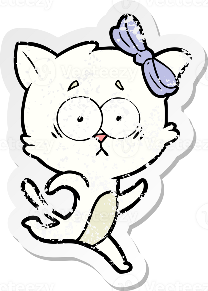 distressed sticker of a cartoon cat png