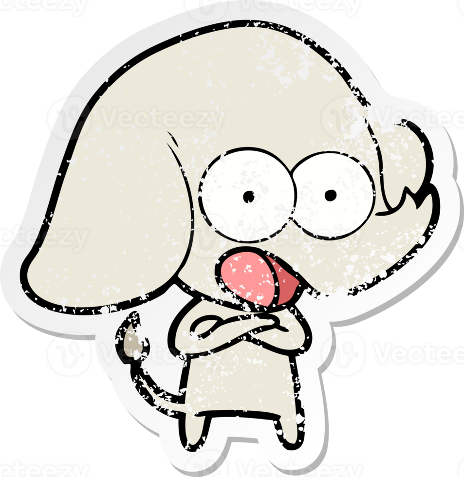 distressed sticker of a cute cartoon elephant png