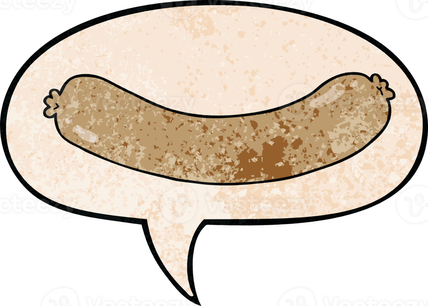cartoon sausage with speech bubble in retro texture style png