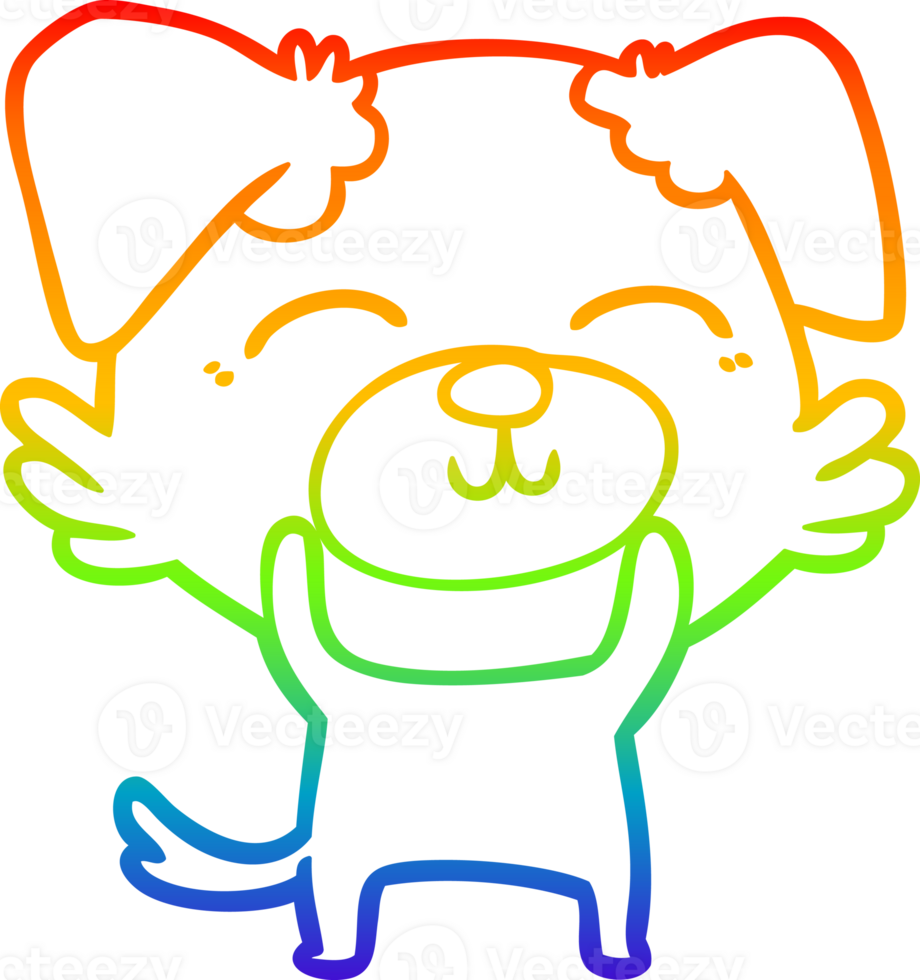 rainbow gradient line drawing of a cartoon dog png