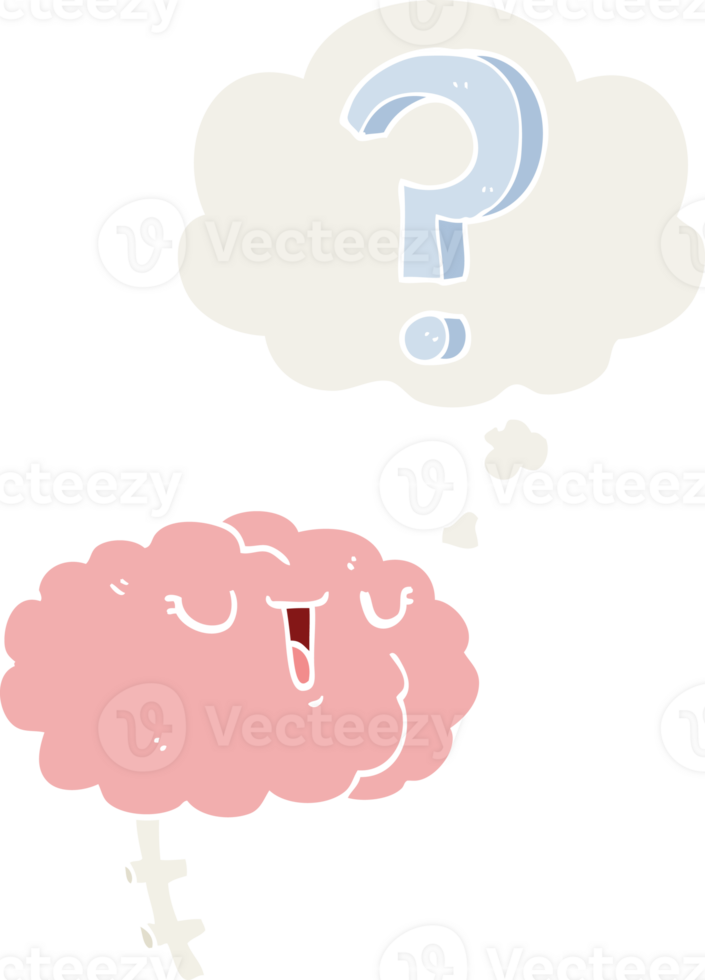 cartoon curious brain with thought bubble in retro style png