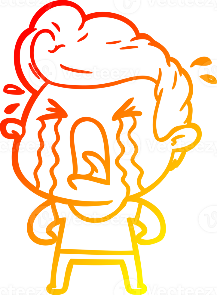warm gradient line drawing of a cartoon crying man png