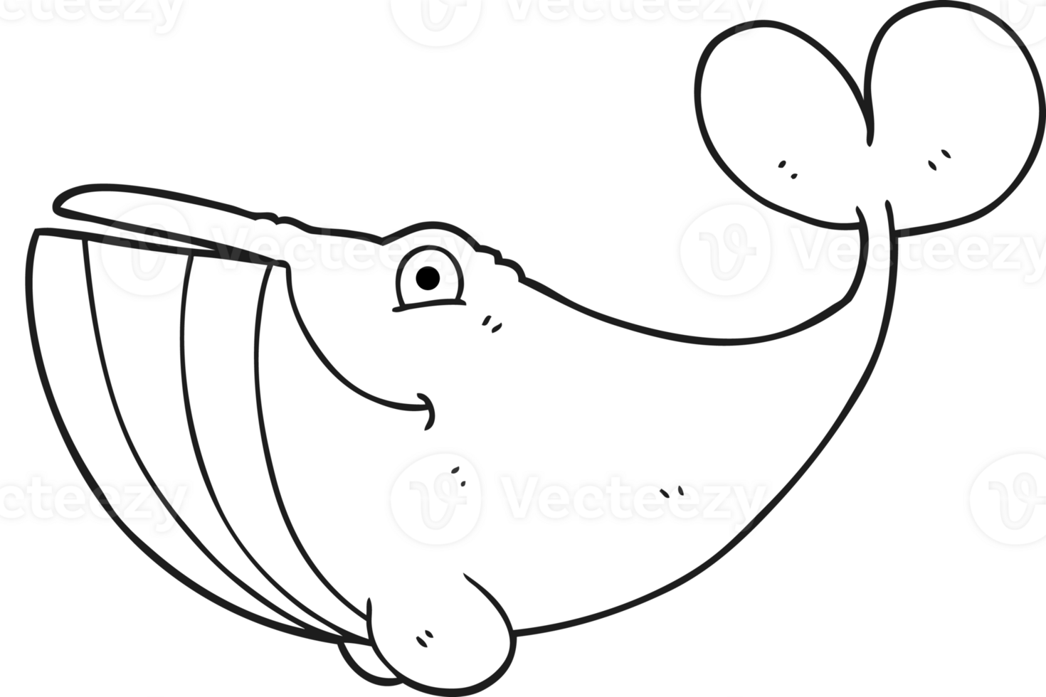 hand drawn black and white cartoon whale png