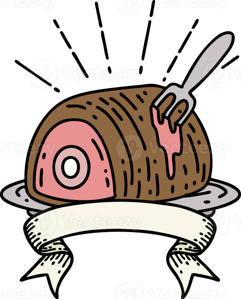 scroll banner with tattoo style roast beef png