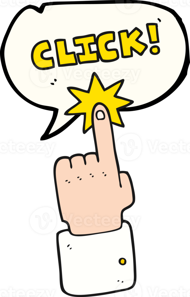 hand drawn speech bubble cartoon click sign with finger png