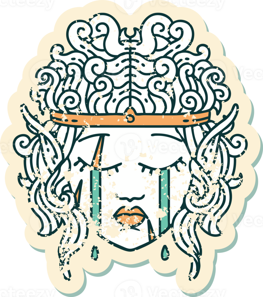 Retro Tattoo Style crying elf barbarian character face png
