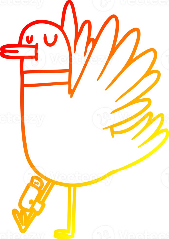 warm gradient line drawing of a cartoon flapping wood pigeon png
