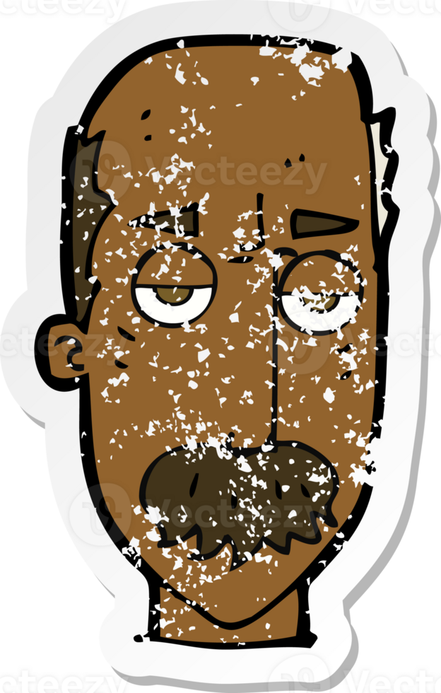 retro distressed sticker of a cartoon bored old man png