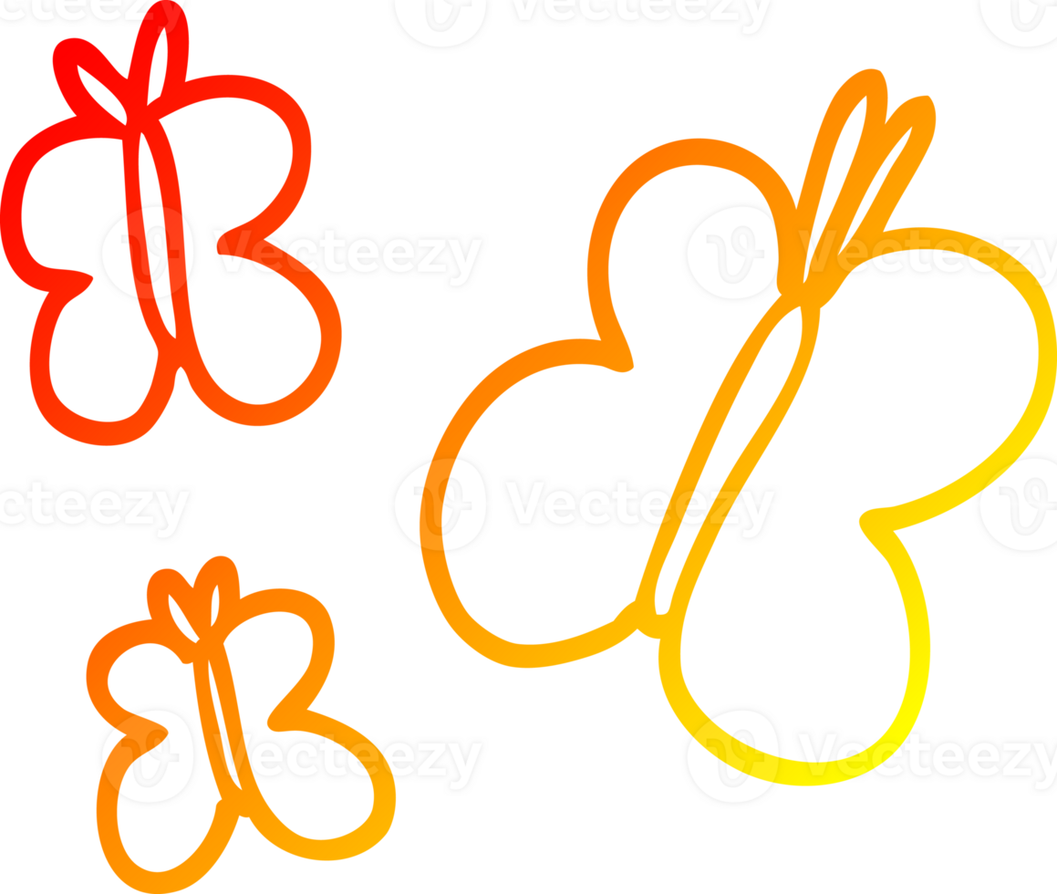 warm gradient line drawing of a cartoon butterflies png