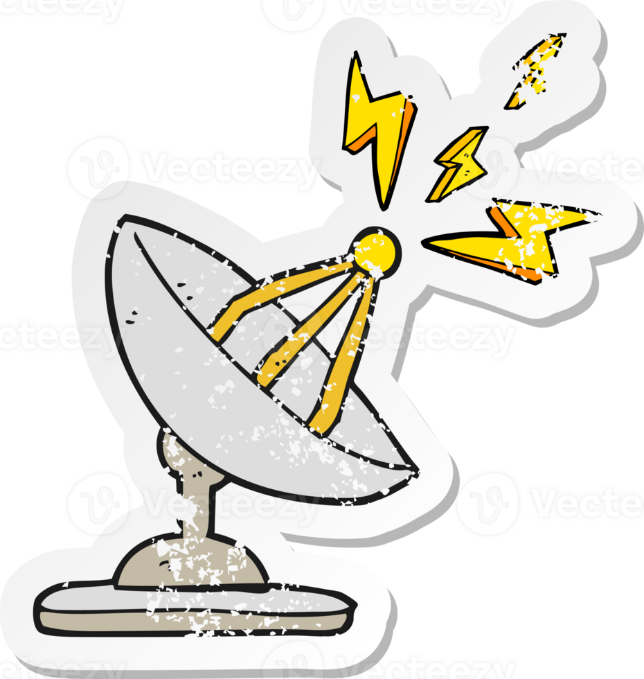 retro bedrövad klistermärke av en tecknad serie satellit maträtt png