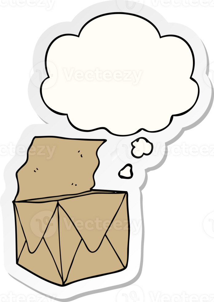 cartoon package with thought bubble as a printed sticker png