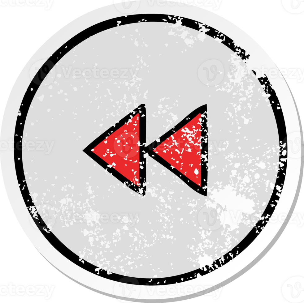distressed sticker of a cute cartoon rewind button png