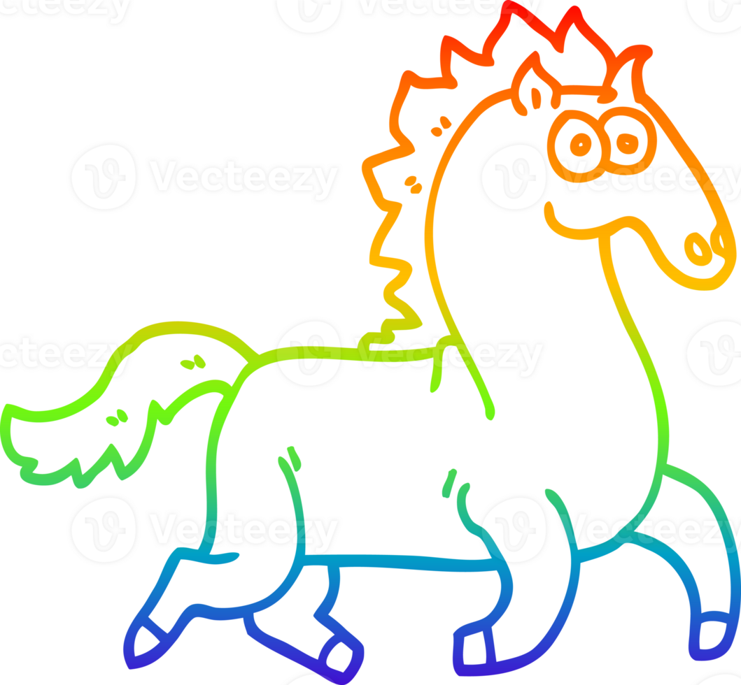 rainbow gradient line drawing of a cartoon magnificent stallion png