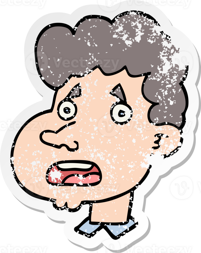 distressed sticker of a cartoon shocked man png