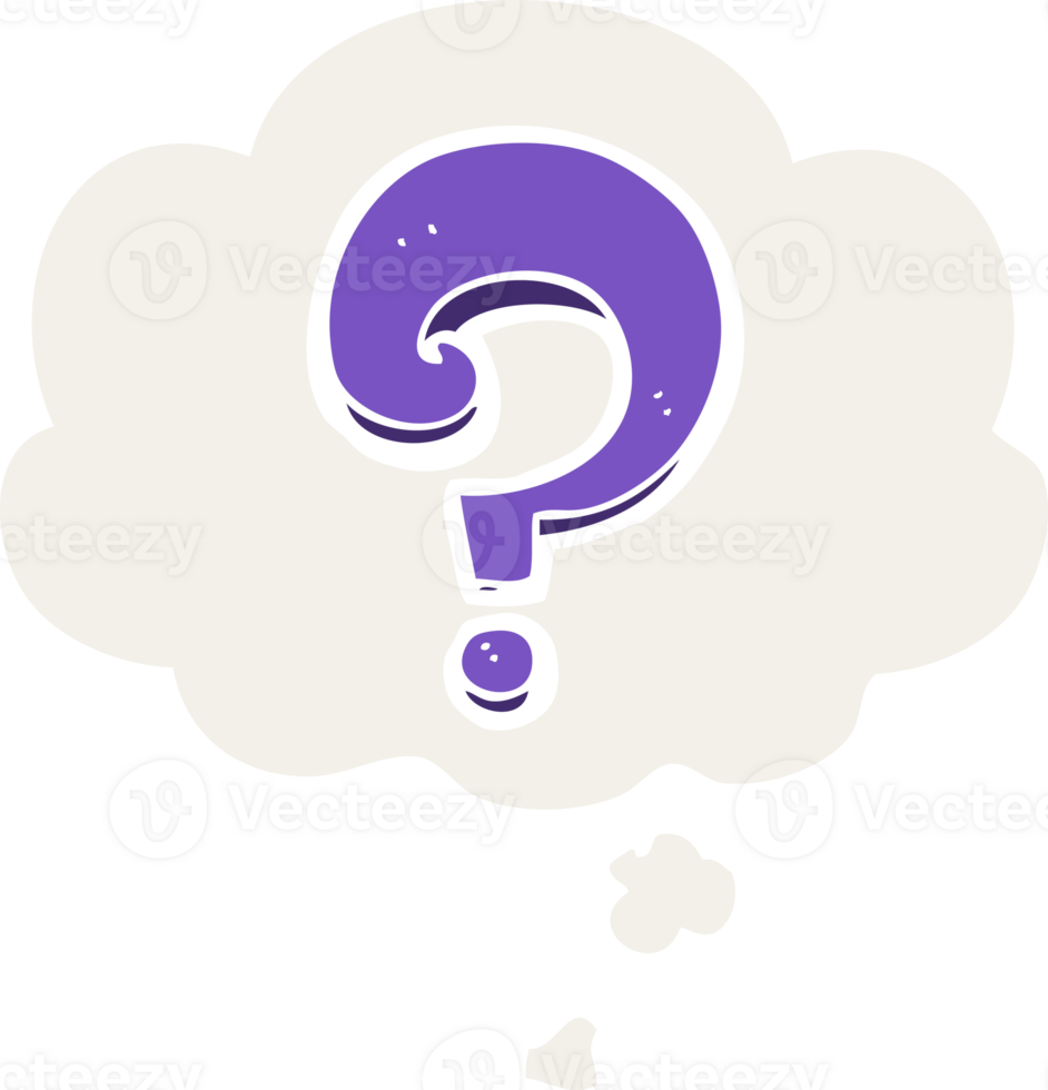 cartoon question mark with thought bubble in retro style png
