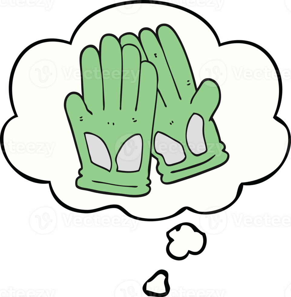 cartoon garden work gloves with thought bubble png