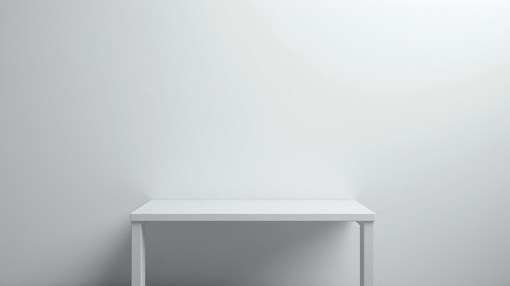 empty white grey wall space with shelf, table, for product display, design template, product advertising stand photo