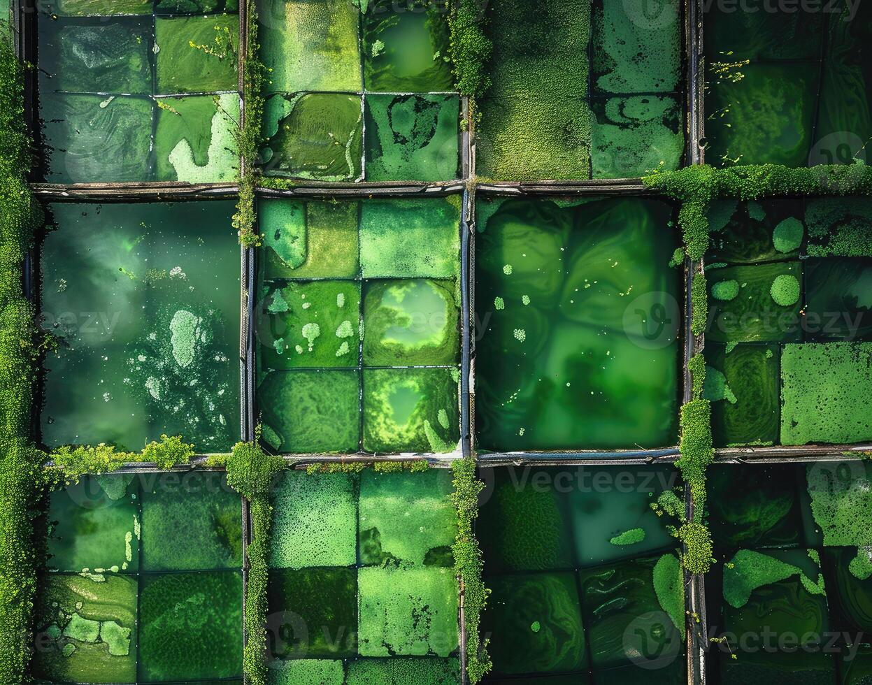 Algae biofuel farm, growing algae in huge outdoor ponds, demonstrates the potential of algae-based biofuels as a renewable alternative to fossil fuels. photo