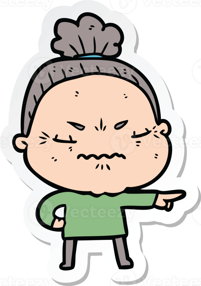 sticker of a cartoon annoyed old lady png