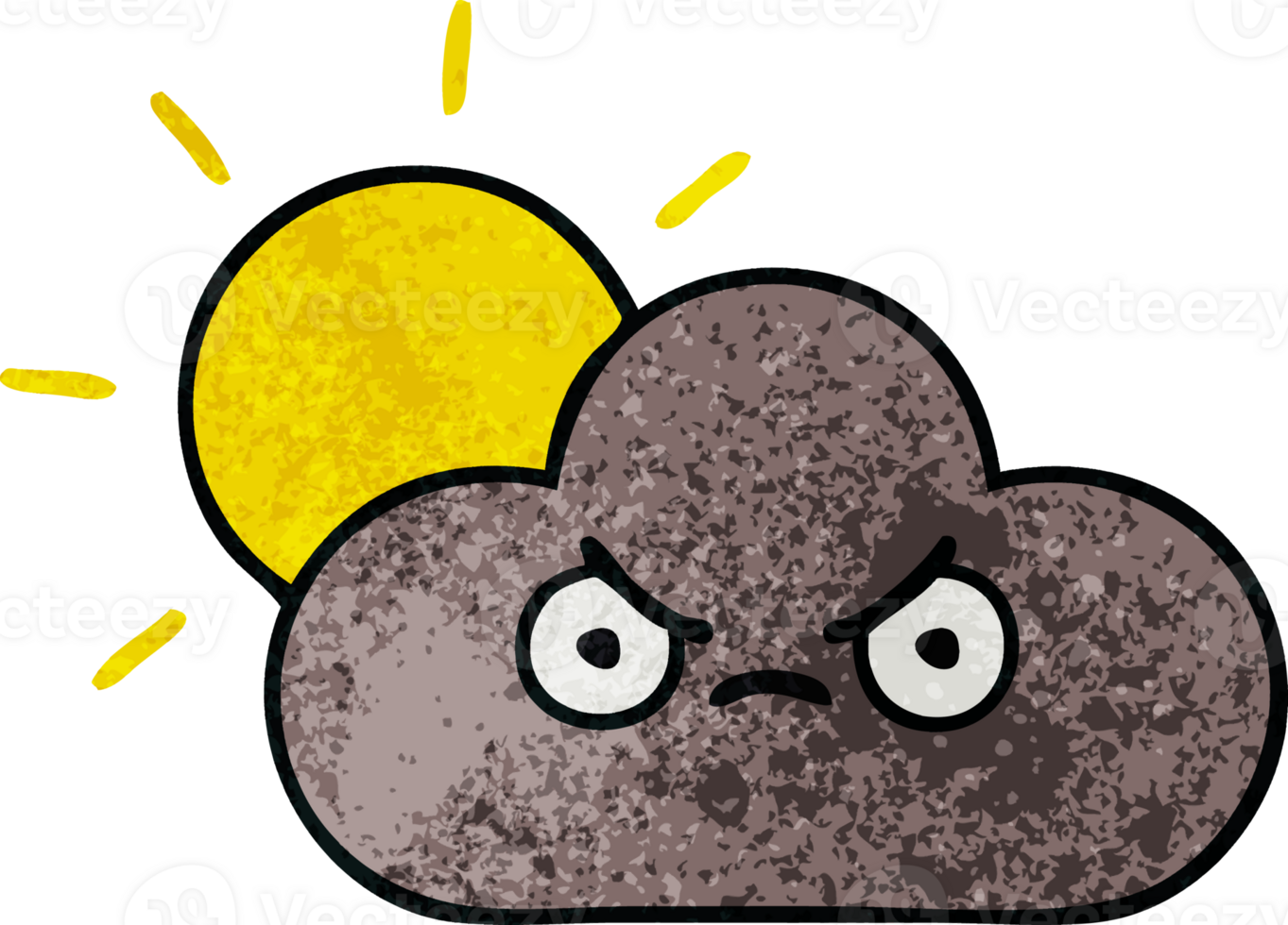 retro grunge texture cartoon of a storm cloud and sun png