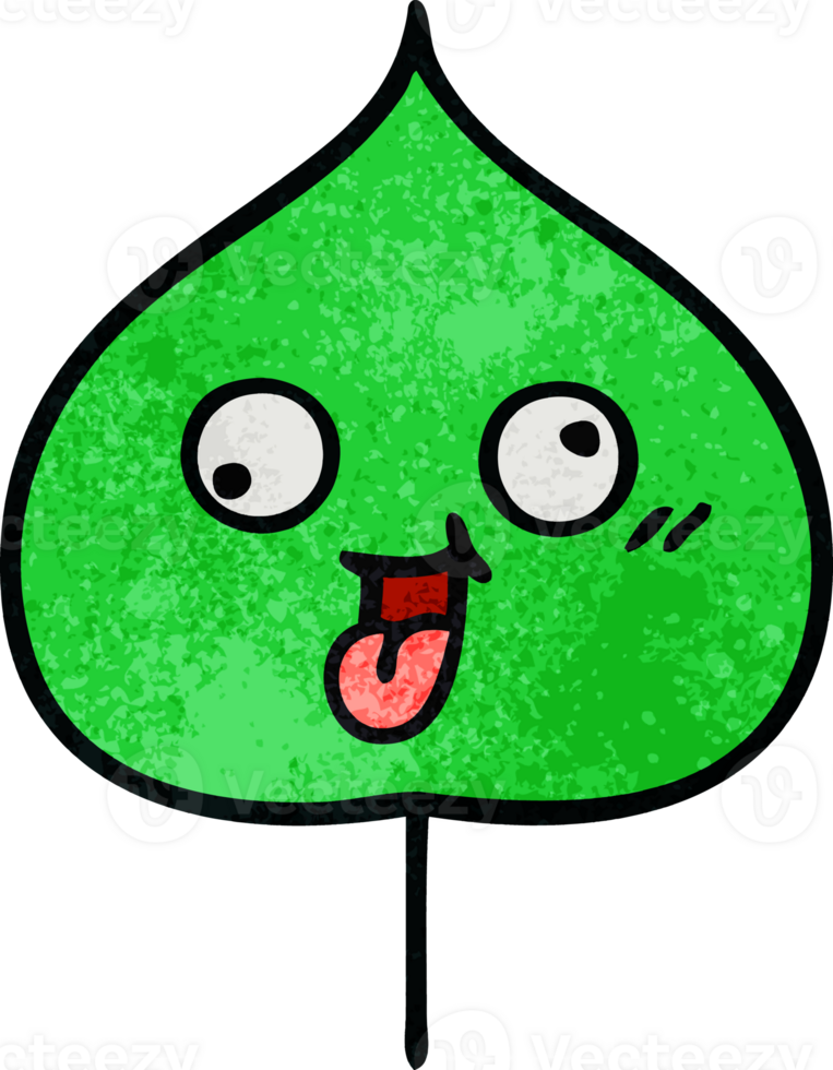 retro grunge texture cartoon of a expressional leaf png