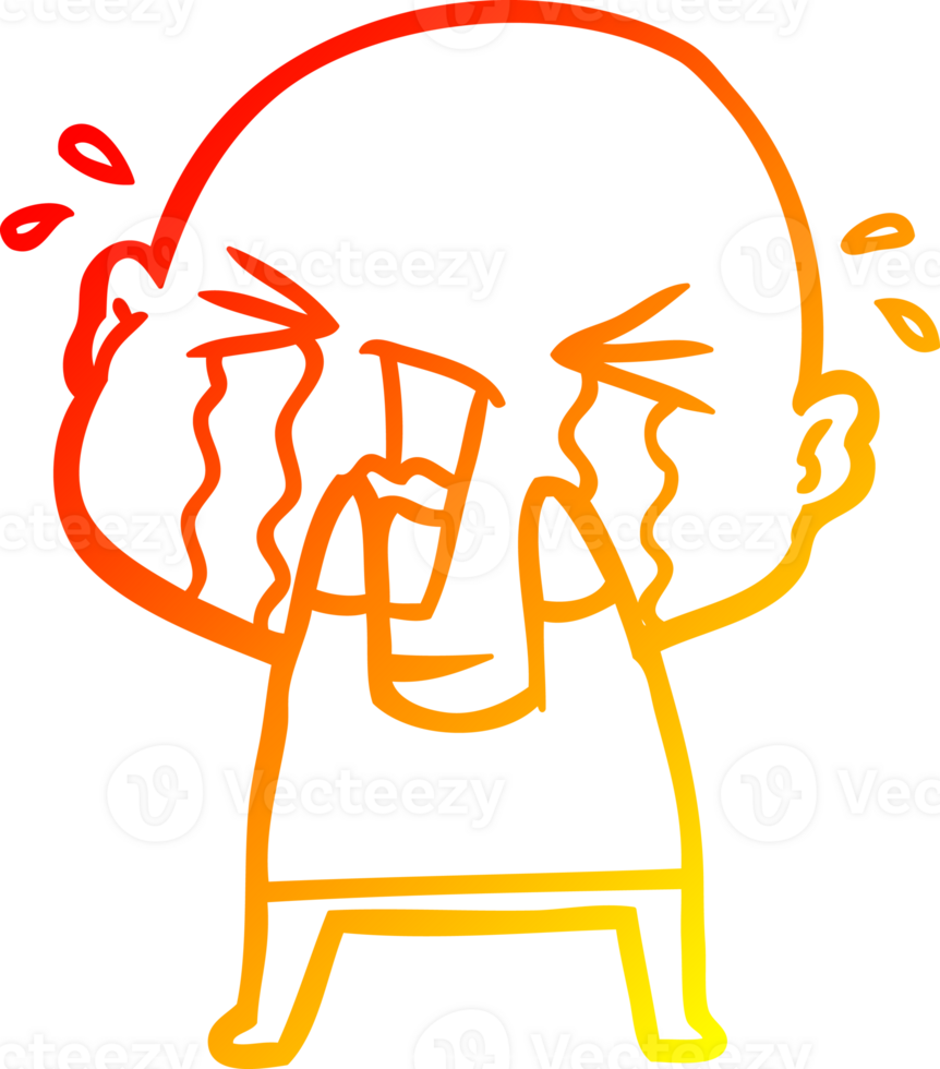 warm gradient line drawing of a cartoon crying bald man png