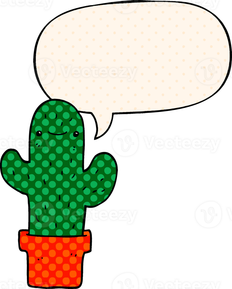 cartoon cactus with speech bubble in comic book style png