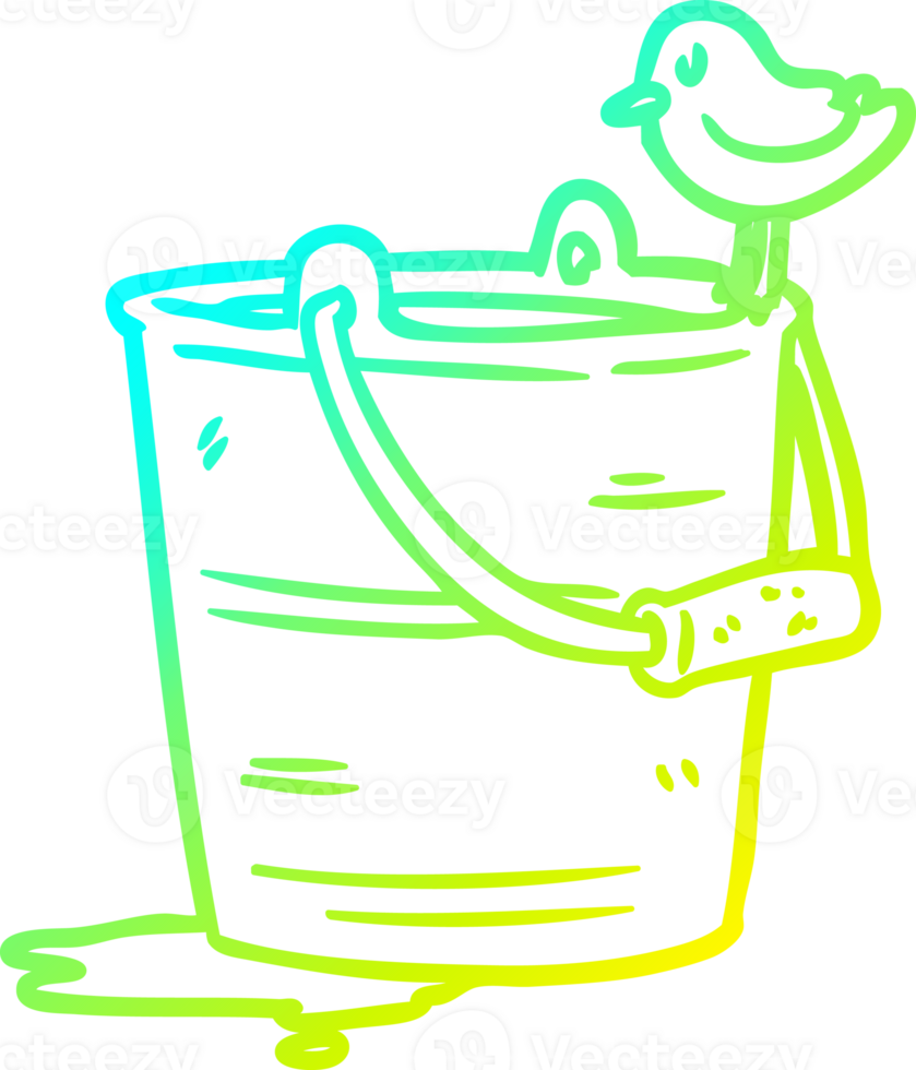 cold gradient line drawing of a bird looking into bucket of water png