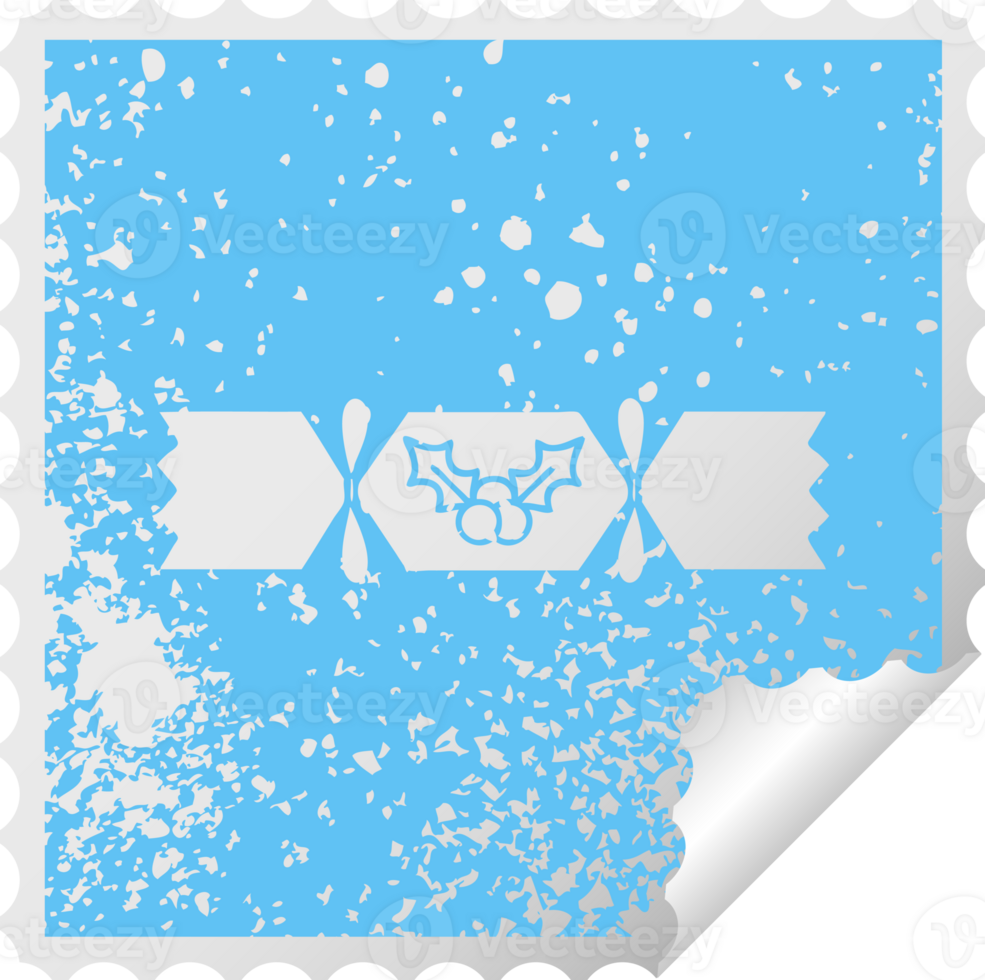 distressed square peeling sticker symbol of a christmas cracker png