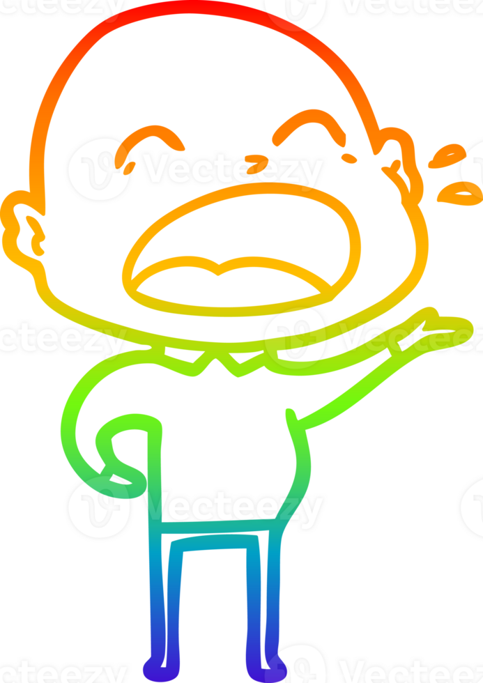 rainbow gradient line drawing of a cartoon shouting bald man png