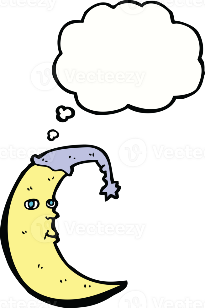 sleepy moon cartoon with thought bubble png