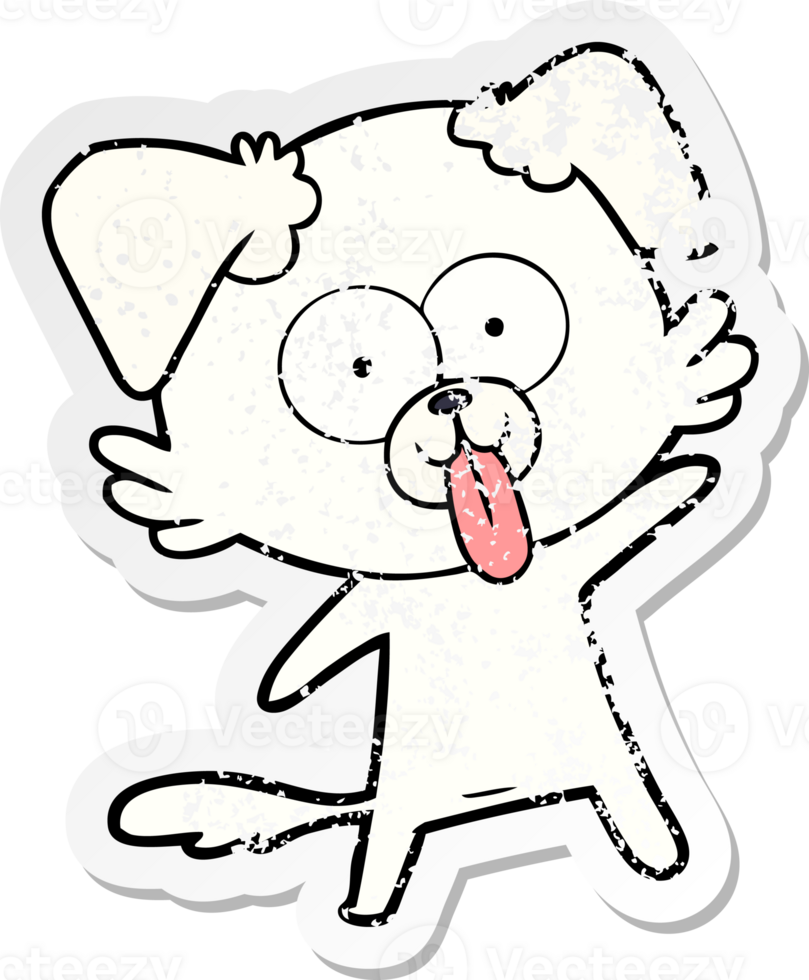 distressed sticker of a cartoon dog with tongue sticking out png