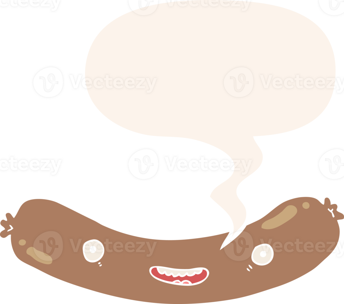 cartoon sausage with speech bubble in retro style png