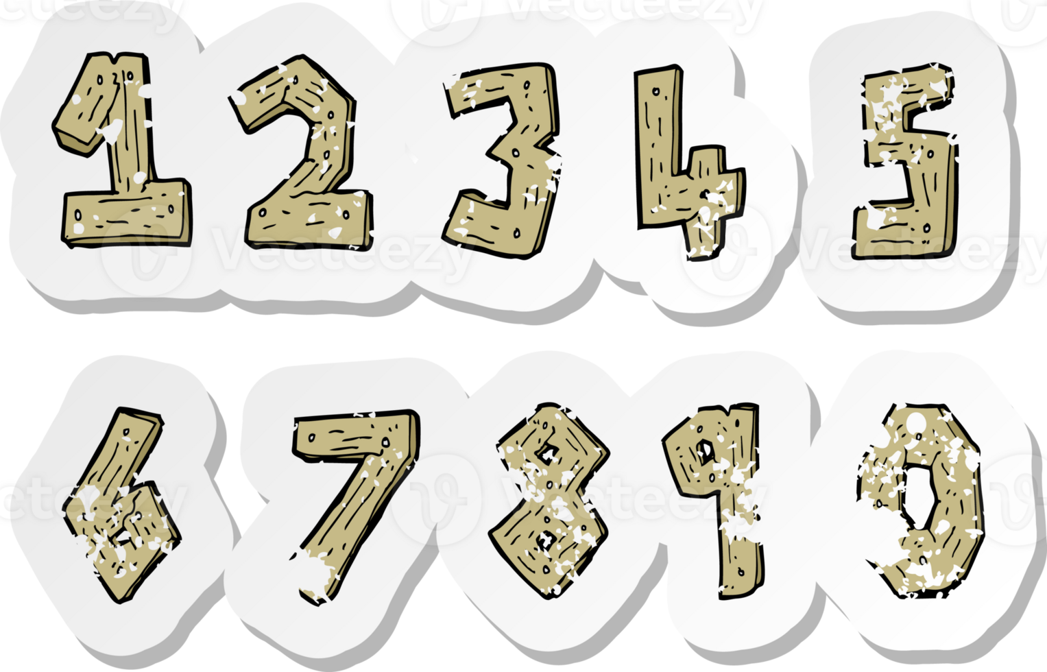 retro distressed sticker of a cartoon wooden numbers png