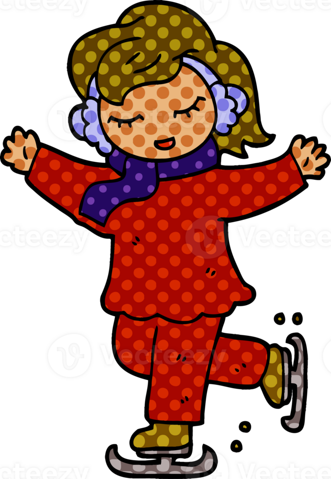cartoon doodle girl ice skating png