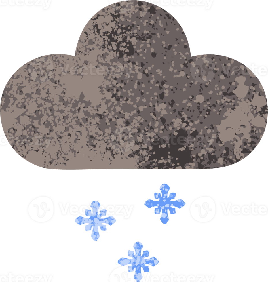 retro illustration style cartoon of a storm snow cloud png