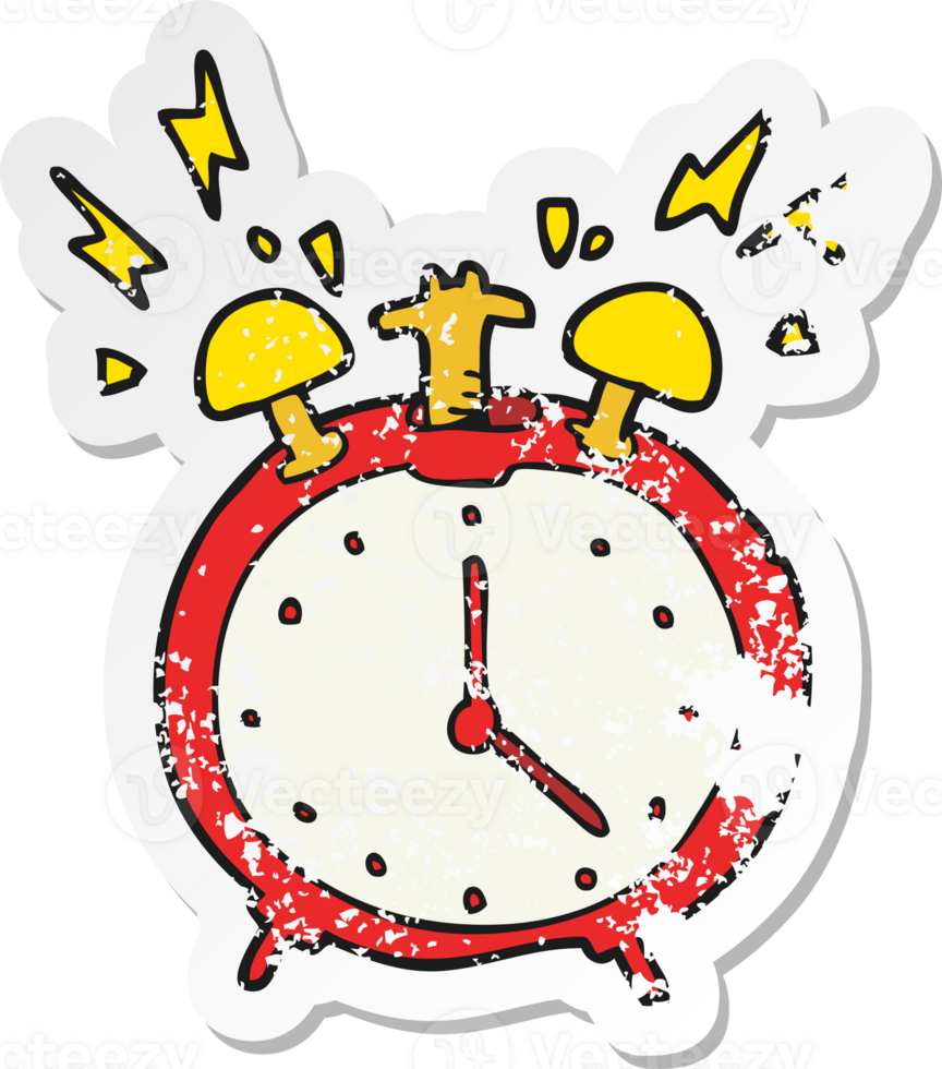 retro distressed sticker of a cartoon ringing alarm clock png