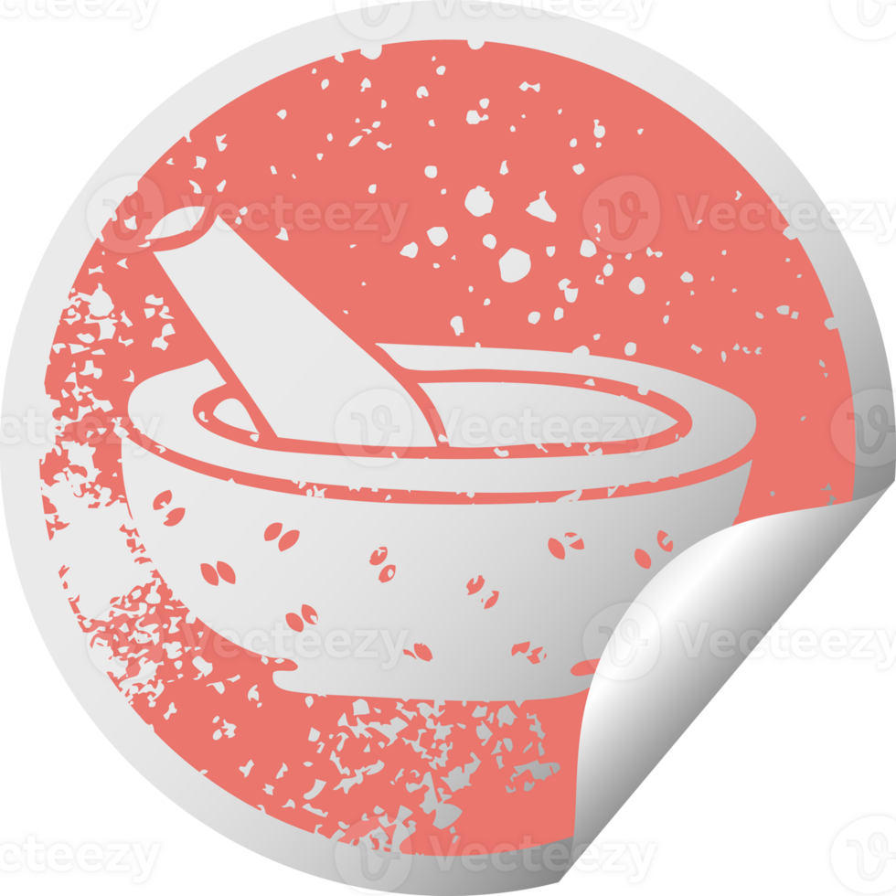 distressed circular peeling sticker quirky symbol pestle and mortar png
