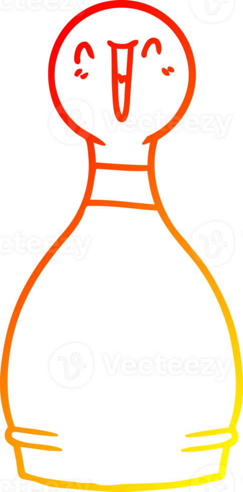warm gradient line drawing of a cartoon happy bowling pin png
