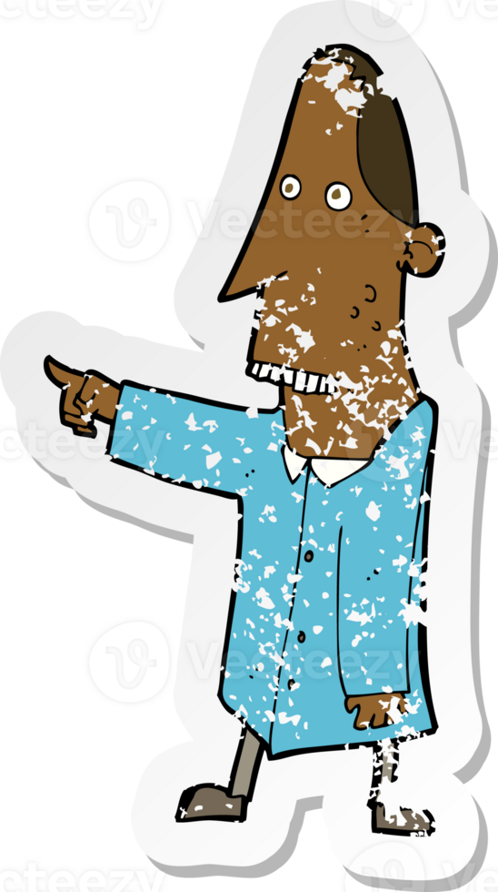 retro distressed sticker of a cartoon ugly man pointing png