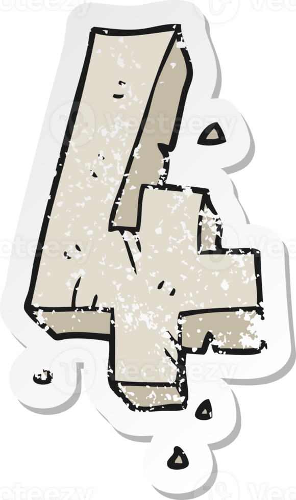 retro distressed sticker of a cartoon stone number four png