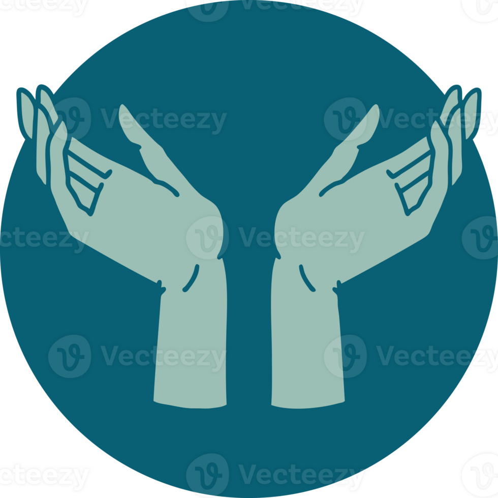 iconic tattoo style image of open hands png